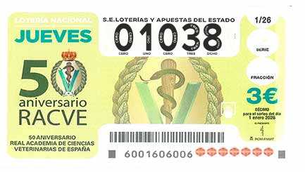 Décimo 01038 del sorteo 1-01/01/2026 Jueves