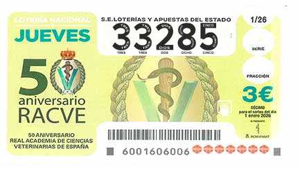 Décimo 33285 del sorteo 1-01/01/2026 Jueves