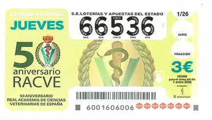 Décimo 66536 del sorteo 1-01/01/2026 Jueves