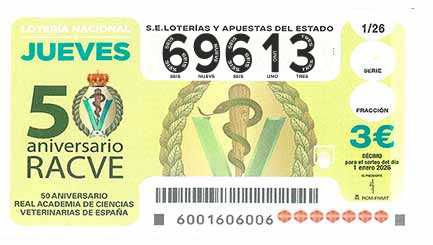 Décimo 69613 del sorteo 1-01/01/2026 Jueves