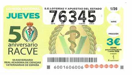 Décimo 76345 del sorteo 1-01/01/2026 Jueves