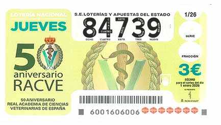 Décimo 84739 del sorteo 1-01/01/2026 Jueves