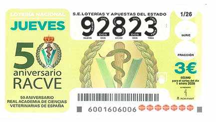 Décimo 92823 del sorteo 1-01/01/2026 Jueves