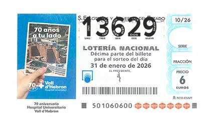 Décimo 13629 del sorteo 10-31/01/2026 Sábado