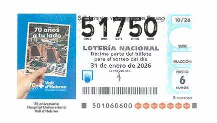 Décimo 51750 del sorteo 10-31/01/2026 Sábado