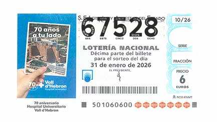 Décimo 67528 del sorteo 10-31/01/2026 Sábado