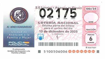 Décimo 02175 del sorteo 100-13/12/2025 Sábado