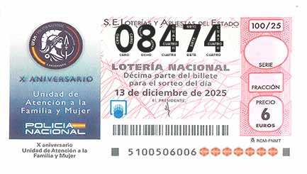 Décimo 08474 del sorteo 100-13/12/2025 Sábado