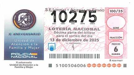 Décimo 10275 del sorteo 100-13/12/2025 Sábado
