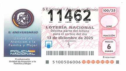 Décimo 11462 del sorteo 100-13/12/2025 Sábado