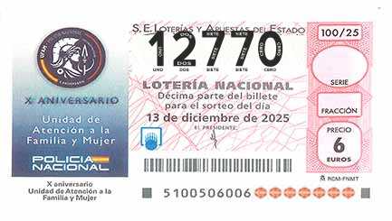 Décimo 12770 del sorteo 100-13/12/2025 Sábado