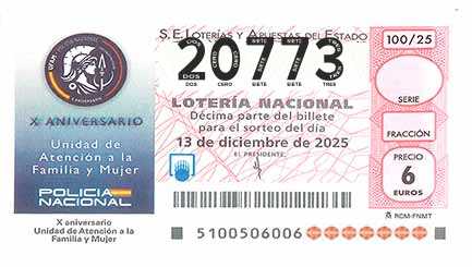 Décimo 20773 del sorteo 100-13/12/2025 Sábado
