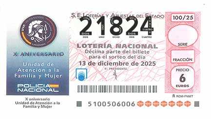 Décimo 21824 del sorteo 100-13/12/2025 Sábado