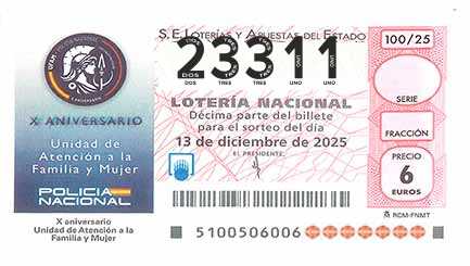 Décimo 23311 del sorteo 100-13/12/2025 Sábado