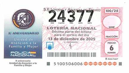 Décimo 24377 del sorteo 100-13/12/2025 Sábado