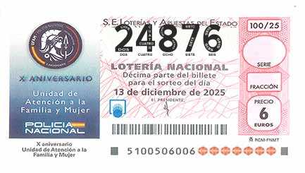 Décimo 24876 del sorteo 100-13/12/2025 Sábado