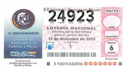 Décimo 24923 del sorteo 100-13/12/2025 Sábado