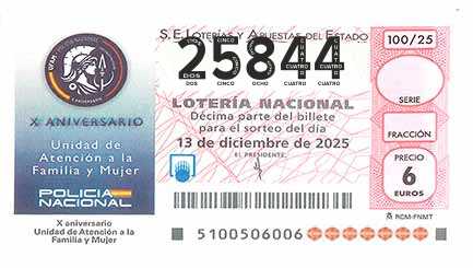 Décimo 25844 del sorteo 100-13/12/2025 Sábado