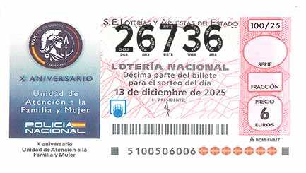 Décimo 26736 del sorteo 100-13/12/2025 Sábado