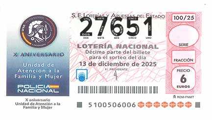 Décimo 27651 del sorteo 100-13/12/2025 Sábado