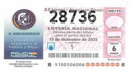 Décimo 28736 del sorteo 100-13/12/2025 Sábado