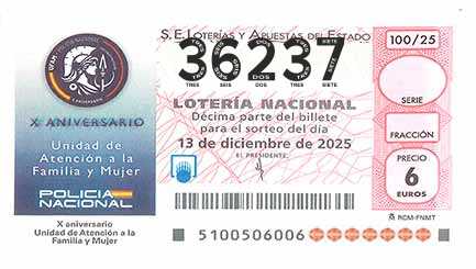 Décimo 36237 del sorteo 100-13/12/2025 Sábado