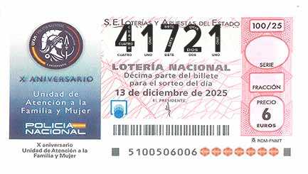 Décimo 41721 del sorteo 100-13/12/2025 Sábado