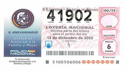 Décimo 41902 del sorteo 100-13/12/2025 Sábado