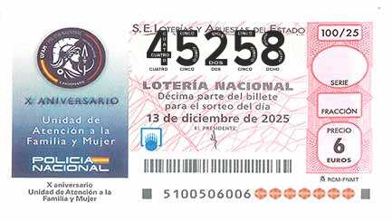 Décimo 45258 del sorteo 100-13/12/2025 Sábado