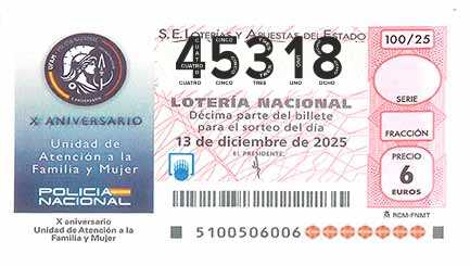 Décimo 45318 del sorteo 100-13/12/2025 Sábado