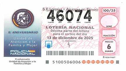 Décimo 46074 del sorteo 100-13/12/2025 Sábado