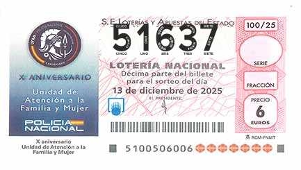 Décimo 51637 del sorteo 100-13/12/2025 Sábado