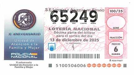 Décimo 65249 del sorteo 100-13/12/2025 Sábado