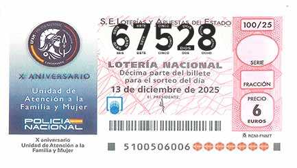 Décimo 67528 del sorteo 100-13/12/2025 Sábado