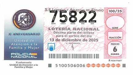 Décimo 75822 del sorteo 100-13/12/2025 Sábado