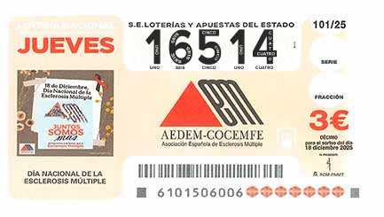 Décimo 16514 del sorteo 101-18/12/2025 Jueves