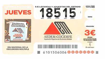 Décimo 18515 del sorteo 101-18/12/2025 Jueves