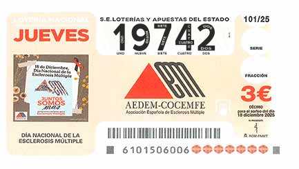 Décimo 19742 del sorteo 101-18/12/2025 Jueves