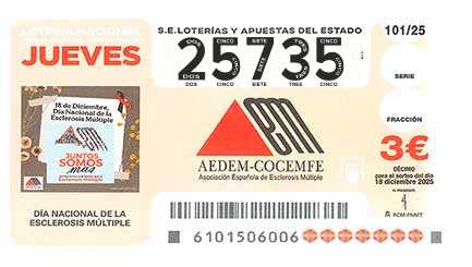 Décimo 25735 del sorteo 101-18/12/2025 Jueves