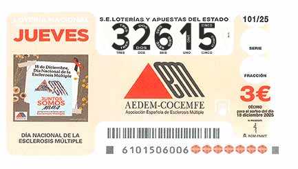 Décimo 32615 del sorteo 101-18/12/2025 Jueves