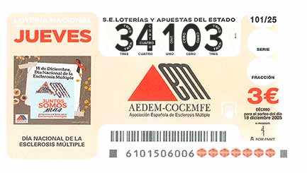 Décimo 34103 del sorteo 101-18/12/2025 Jueves