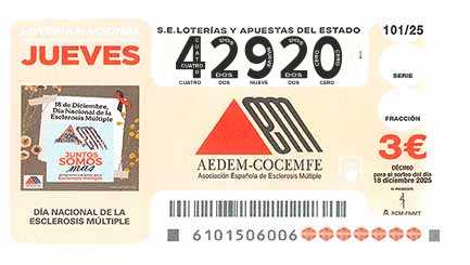 Décimo 42920 del sorteo 101-18/12/2025 Jueves