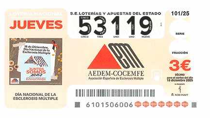 Décimo 53119 del sorteo 101-18/12/2025 Jueves