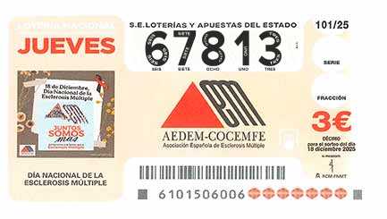 Décimo 67813 del sorteo 101-18/12/2025 Jueves