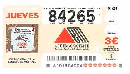 Décimo 84265 del sorteo 101-18/12/2025 Jueves