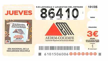 Décimo 86410 del sorteo 101-18/12/2025 Jueves