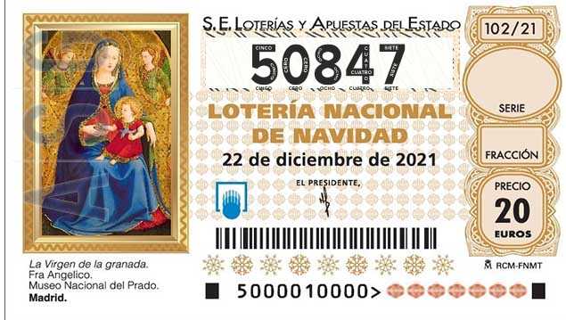 Décimo 50847 del sorteo 102-22/12/2021 Navidad
