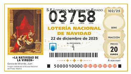 Décimo 03758 del sorteo 102-22/12/2025 Navidad