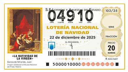 Décimo 04910 del sorteo 102-22/12/2025 Navidad