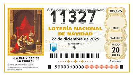 Décimo 11327 del sorteo 102-22/12/2025 Navidad